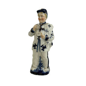 Vintage Flow Blue Staffordshire Porcelain Postman Mailman Boy Figurine 7.25"